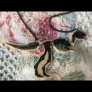 Kitschy Dinosaur Skeleton Black Chain Necklace